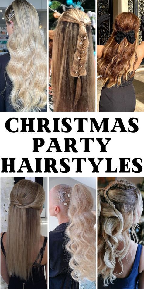 Formal Event Hairstyles For Long Hair, Curls And Braids, Formal Event Hair, Half Up Half Down Styles, Party Hairstyles For Long Hair, Fancy Holiday Party, Simple Updos, Easy Christmas Party, Down Styles