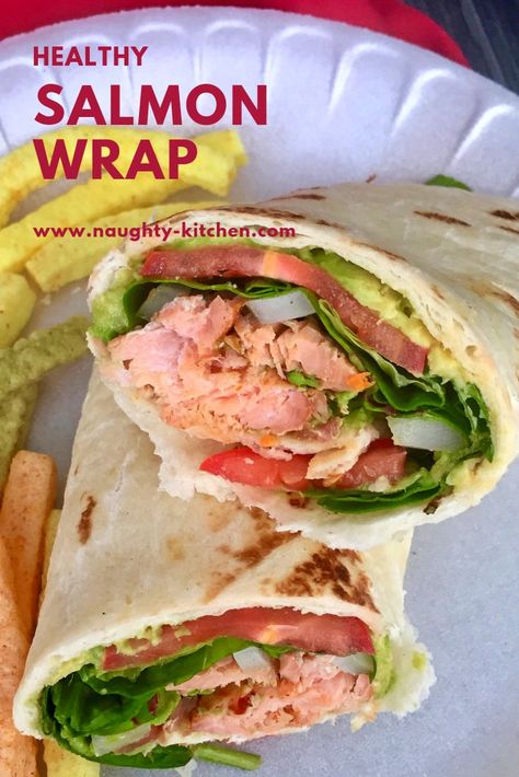 Seafood Wraps, Salmon Wraps, Seafood Healthy, Salmon Wrap, Spring Mix Salad, Frozen Salmon, Delicious Seafood Recipes, Flour Tortilla, Salad Mixed Greens