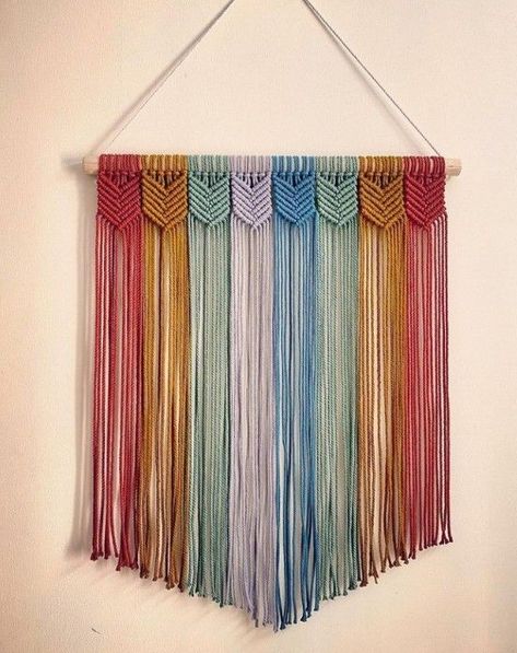 Multi Colored Macrame Wall Hanging, Macrame Wall Hanging Easy, Pride Macrame, Multicolor Macrame, Colorful Macrame, Simpul Makrame, Art Macramé, Decorative Crochet, Macrame Chairs