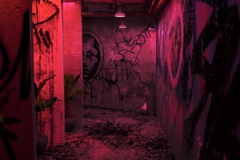 Abandoned night club, Art by: Diego Mck Industrial Club Aesthetic, Vampire Club Aesthetic, Industrial Goth Aesthetic, Underground Club Aesthetic, Goth Club Aesthetic, Dark Club Aesthetic, Traphouse Aesthetic, Eerie Photography, Lounge Aesthetic