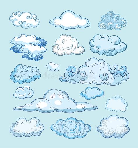 Clouds Illustration, Cloud Illustration, Doodle Frames, Realistic Pencil Drawings, Cloud Tattoo, Cartoon Clouds, Typography Hand Drawn, Cloud Art, Cloud Drawing