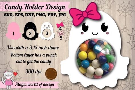 3d Halloween Cute Ghost Girl Candy Dome Candy Dome Svg, Candy Dome, Halloween Cute Ghost, Ghost Girl, Sweets Gift, Magic World, Halloween Cute, Candy Holder, Punch Out