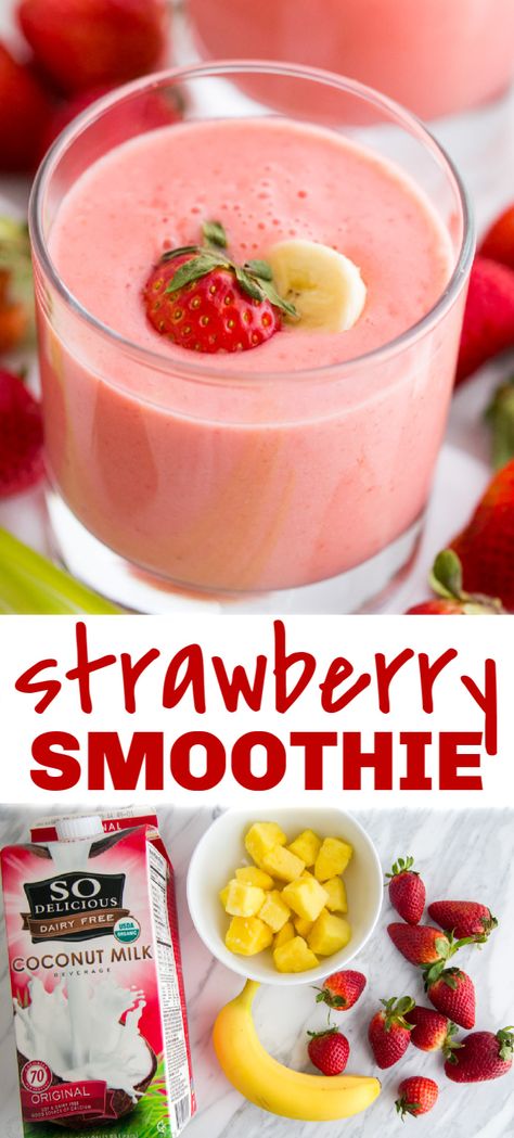 How to make the best strawberry smoothies with just 4 ingredients: fresh (or frozen) strawberries, bananas, pineapple and coconut milk. We also use almond milk and it works great. Enjoy these strawberry banana smoothies! Strawberry Coconut Milk Smoothie, Coconut Milk Smoothie Healthy, Strawberry Banana Pineapple Smoothie, Strawberry Coconut Smoothie, Smoothie Recipes With Coconut Milk, Healthy Soomthies, Smoothies With Coconut Milk, Pineapple And Coconut Milk, Coconut Milk Smoothie Recipes