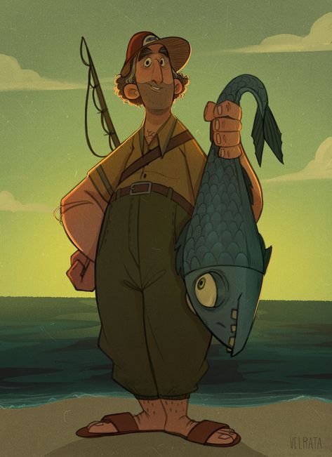 ArtStation - Fisherman, Camilla Velrata Abstract Pencil Drawings, Concept Art Tutorial, Fish Illustration, Book Illustration Art, Lake Art, Cartoon Sketches, 인물 드로잉, Character Design Animation, Character Design Male