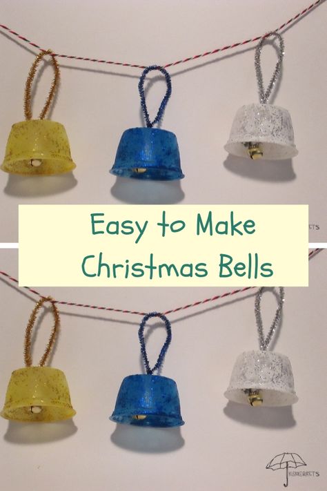 Bell Activities For Preschool, Crafts With Bells, Christmas Recycled Crafts, Bell Crafts For Kids, Yogurt Cup Crafts, Christmas Bell Crafts, Christmas Bell Craft, Recycled Crafts Kids Preschool, Bell Crafts