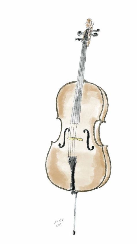 Chello Instruments Art, Cello Art Paintings, Wednesday Cello Drawing, Cello Drawing Simple, Cello Art Drawing, Orchestra Drawing Art, Chello Drawing, Cello Watercolor, Cello Sketch