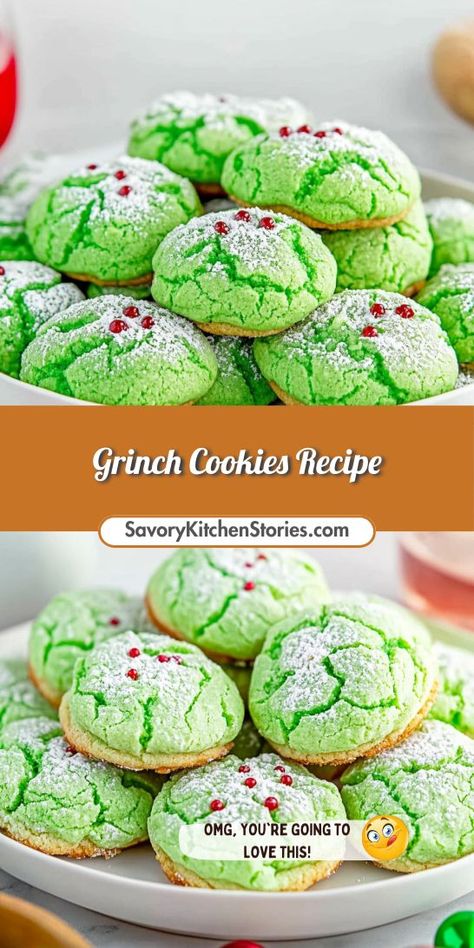 Looking for a delightful treat that captures the spirit of the season? These Grinch Cookies are the perfect festive dessert! Your holiday gatherings will be sweeter and more memorable with this creative twist. Don’t forget to save this recipe for your holiday baking list! Grinch Cookies Recipe, Unique Christmas Desserts, Classic Snowball Cookies, Green Cookies, Holiday Baking List, Grinch Cookies, Holiday Cookie Exchange, Snowball Cookies, Mint Cookies