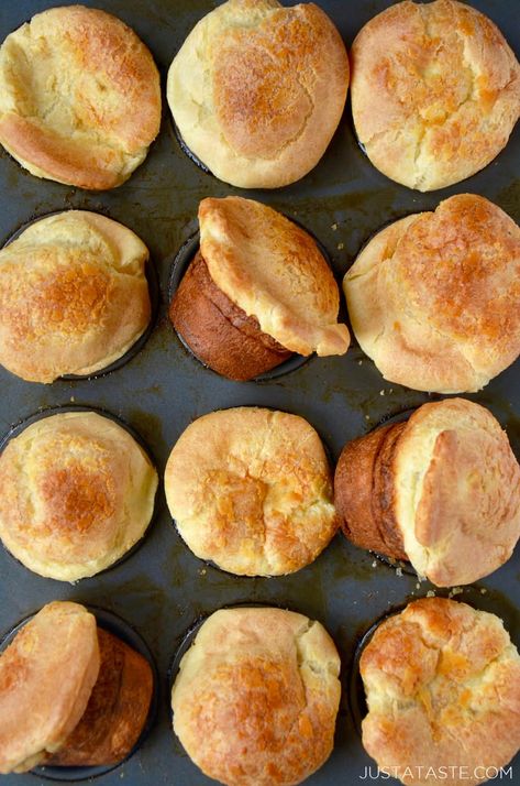 Muffin Pan Popovers Popovers Recipe, Muffin Pan Recipes, Fancy Kitchen, Popover Recipe, Crepe Suzette, Just A Taste, Breaking Bread, Muffin Tin Recipes, Best Bread Recipe