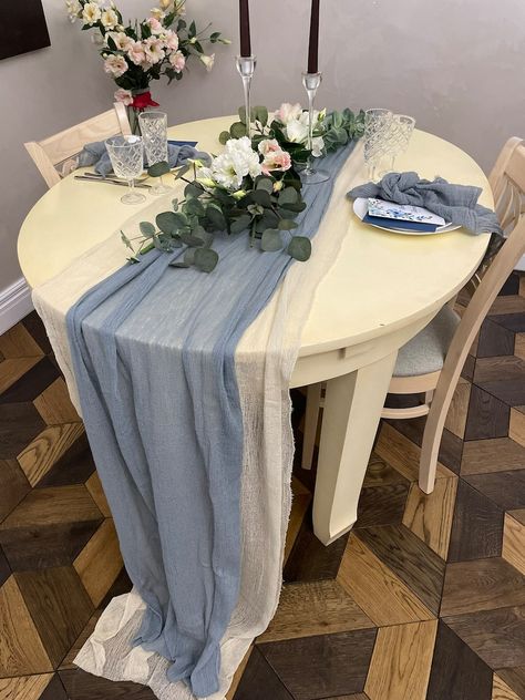 Dusty Blue Cheesecloth Table Runner Wedding Decor Any Color Rustic Gauze Table Runner Cheese Cloth Napkin Arbor Drapery Wedding Chair Sashes - Etsy Blue Cheesecloth Table Runner Wedding, Blue Cheesecloth Table Runner, Cheesecloth Table Runner Wedding, Drapery Wedding, Wedding Drapery, Wall Drapes, Gauze Table Runner, Wedding Chair Sashes, Cheesecloth Table Runner