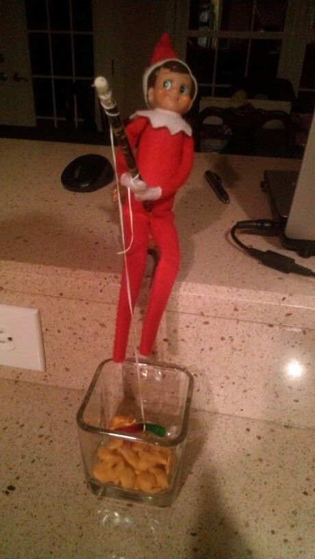 Elf On The Shelf Gummy Worms, Elf Fishing For Goldfish, Elf Fishing, Gummy Fish, Gummy Worm, Elf Magic, Gummy Worms, Goldfish, Elf On The Shelf