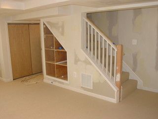 Traditional Basement, Basement Family Rooms, Small Basement Remodeling, Basement Inspiration, Diy Basement, Small Basement, Revere Pewter, Basement Stairs, Small Basements