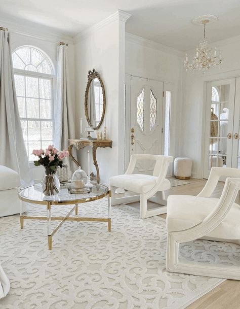 In this chateau inspired home tour, we'll visit the stunning home of Lex Pyfrom and go over her French-inspired home decor. Shabby Chic Sitting Room, French Inspired Home, Light Wooden Floor, Sophisticated Bedroom, French Bedroom, Gray Dining Chairs, Grey Dining, Modern Masters, Comfy Sofa