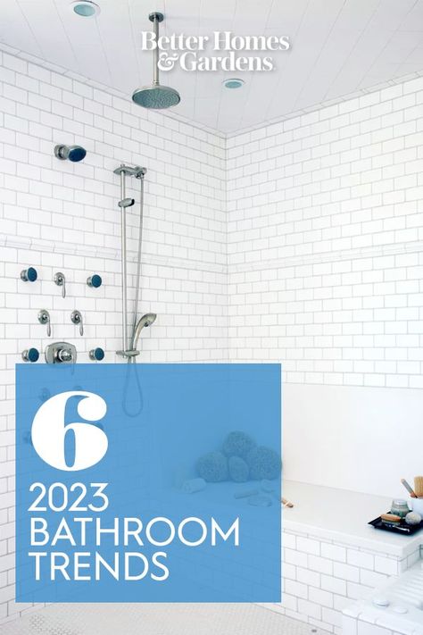 This year, bathrooms will be all about relaxation and personal style. Design pros share their predictions for 2023 bathroom trends, including a focus on wellness and luxurious walk-in showers. #2023trends #bathroomideas #whitewalkinshower #bhg Latest Bathroom Trends 2023, Bathrooms 2023 Trends, 2023 Shower Tile Trends, Modern Bathroom Design Latest Trends, Luxury Shower Ideas, 2023 Bathroom Trends, Small Bathroom Trends, Latest Bathroom Trends, Roll In Showers