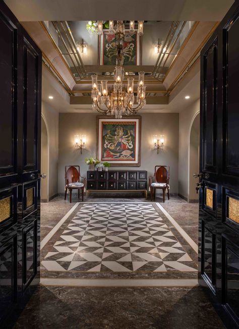 Entrance Foyer Design, Inlay Flooring, Foyer Flooring, Aesthetic Interior Design, India Home Decor, Indian Interiors, Indian Home Design, Living Room Styles, Affordable Interior Design