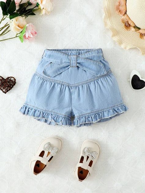 Baby Shorts Pattern, Short Infantil, Shein Kids, Vintage Kids Clothes, Baby Bibs Patterns, Girls Denim Shorts, Baby Jeans, Baby Sewing Patterns, Baby Shorts