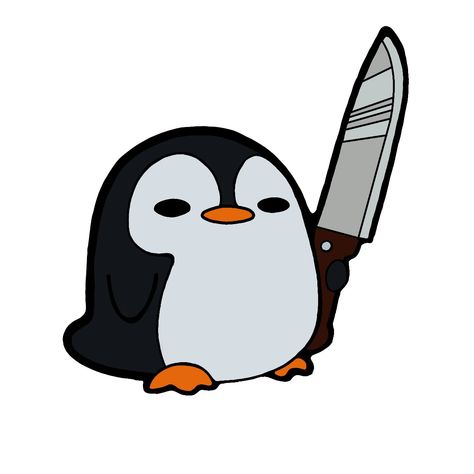 Penguin Holding Knife, Penguin With A Knife, Anime Penguin, Penguin Animation, Cute Penguin Drawing, Penguin Doodle, Penguin Pfp, Cute Penguin Cartoon, Penguin Tattoo