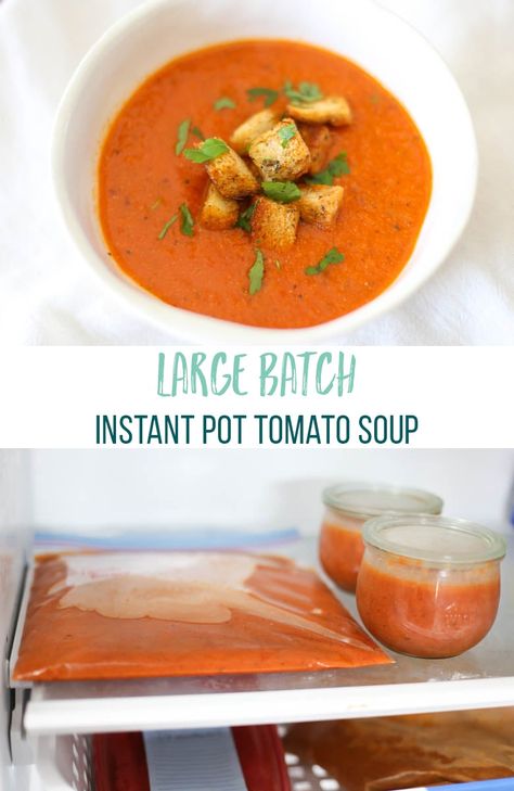 This freezer friendly Instant Pot Tomato Soup has it all. Since it makes a great freezer meal, I've written the recipe to be very large. It could be a great meal idea for groups of people or simply freeze the leftovers in small portions for lunches down the road. Instant Pot Tomato Soup, Freezable Meals, Groups Of People, Healthy Freezer Meals, Small Portions, Food Stamps, The Leftovers, Freezer Meal, Prepped Lunches