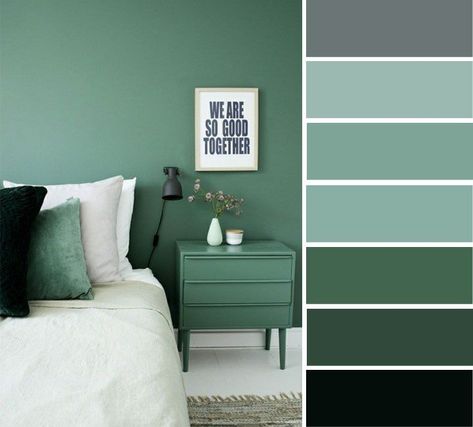 Grey Green Bedrooms, Green Bedroom Colors, Boys Furniture, Headboard Decor, Living Room Color Schemes, Bedroom Wall Colors, Green Bedroom, Green Walls, Room Color Schemes