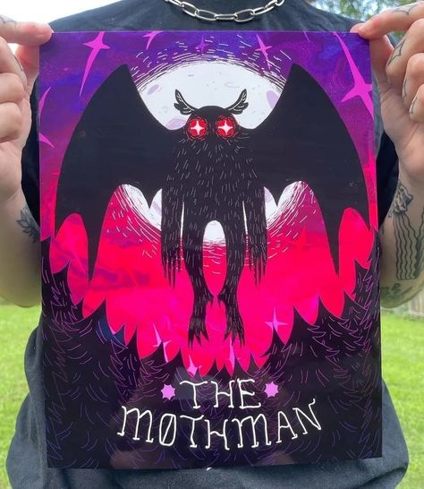 The Mothman Art Print 8.5 X 11 or 4x6 - Etsy Moth Man Painting, Mothman Art, Moth Man, The Mothman, Inspiration Journal, Party Bus, Party People, Richmond Va, Pumpkin Decorating