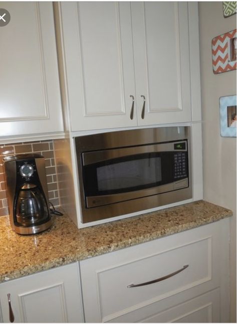 Microwave On Countertop Ideas, Microwave Pantry, Built In Microwave Cabinet, Microwave Storage, Microwave Shelf, Microwave Cabinet, Smeg Appliances, Countertop Ideas, Built In Microwave