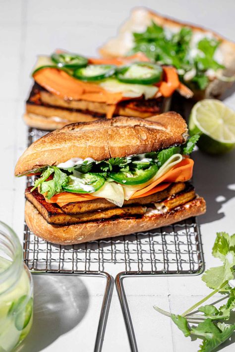 Tofu Bánh Mì {Vegan Vietnamese Inspired Sandwich} Vegan Vietnamese Recipes, Banh Mi Tofu, Tofu Bahn Mi, Vegan Bahn Mi Sandwich, Tofu Banh Mi, Tofu Banh Mi Bowl, Vietnamese Sandwich Banh Mi, Tofu Banh Mi Sandwich, Tofu Sandwich