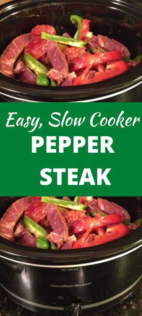 Slow Cooker Pepper Steak Recipe, Peper Steak, Slow Cooker Pepper Steak, Crockpot Steak Recipes, Crockpot Pepper Steak, Crockpot Stuffed Peppers, Slow Cooker Steak, Pepper Steak Recipe, Slow Cooker Stuffed Peppers