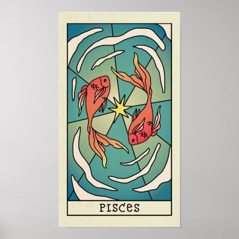 $14.35 | Pisces Zodiac Sign Abstract Art Vintage Poster #colorful symbolic illustration, horoscope sign, stained glass style, funky abstract doodle, star sign constellation, tarot card, astrological astrology, pisces personality traits, cute pisces birthday symbol, the fish Zodiac Signs Aesthetic, Pisces Fish, Astrology Birthday, Pisces Birthday, Pisces Zodiac Sign, Pisces Sign, Abstract Illustration, Cadeau Photo, Horoscope Signs