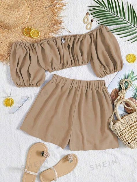 XIEERDUO Waffle Knit 2 Piece … curated on LTK Off Shoulder Puff Sleeve, Cute Cheap Outfits, Adrette Outfits, Shoulder Puff Sleeve, Italy Outfits, Puff Sleeve Crop Top, Off Shoulder Crop Top, Lazy Day Outfits, Cute Preppy Outfits