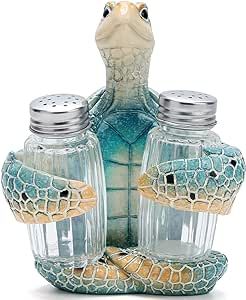 Hodao Sea Turtle With Salt and Pepper Shaker Figurines Decorations Turtle Set with Holder Figurine for Beach Bar or Tropical Kitchen Decor Turtle Table Decorations by Home Gifts (Turtle) Tropical Kitchen Decor, Turtle Table, Blue Sea Turtle, Salt And Pepper Holder, Tropical Kitchen, Coastal Kitchen Design, Turtle Sculpture, Cobalt Blue Vase, Turtle Decor