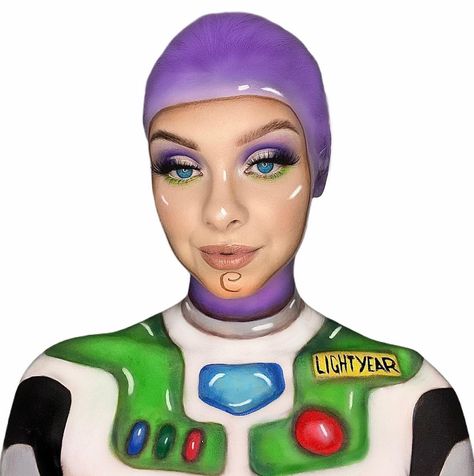 Buzz Lightyear Inspired Makeup, Buzz Lightyear Makeup Ideas, Buzz Light Year Makeup, Buzz Lightyear Makeup, Boss Light Year, Falsies Mascara, Disney Character Makeup, Buzz Lightyear Costume, 2021 Makeup