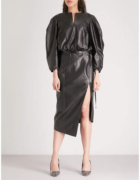 Off-White C/O Virgil Abloh Puffed-sleeve leather dress White Leather Dress, White C, Virgil Abloh, Leather Outfit, Leather Dress, Fashion Lover, White Leather, Dj, Shirt Dress