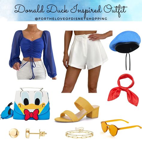 Disneybound Donald Duck, Donald Duck Costume Women, Donald Duck Inspired Outfit, Disney Bounding Donald Duck, Donald Duck Bounding, Donald Duck Outfit Women, Donald Duck Disney Outfit, Donald Disneybound, Duck Halloween Costume