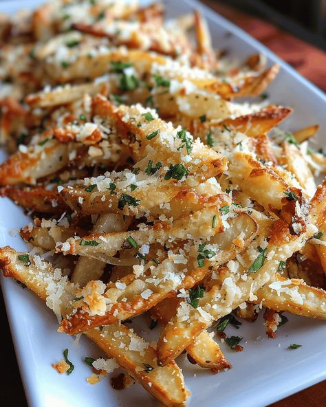 Crispy Baked Parmesan Garlic Fries: A Flavorful Twist on a Classic Side There’s something irresistible about a plate of golden, crispy fries, especially when they’re infused with the flavors of ... Read more French Fries Toppings, Fancy French Fries, Season Fries Recipe, Seasoned Fries Recipe, Garlic Parm Fries, Parm Fries, Home Fries Recipe, Parmesan French Fries, Greek Fries