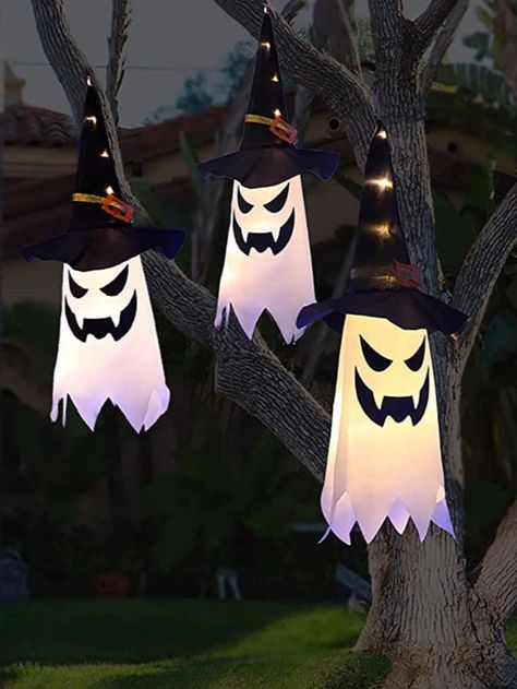 Halloween Lighting, Halloween Lighting Outdoor, Halloween Led Lights, Halloween Decorations Outdoor, Halloween Ghost Decorations, Ghost Witch, Hanging Ghosts, Ghost Lights, Tree Garden