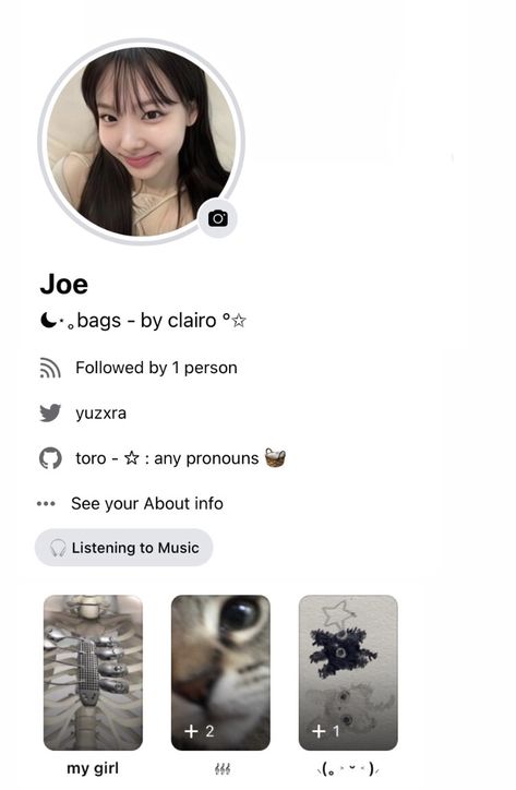 [ don't steal , thank you ^^ ] #nayeonicons #layout Profile Feature Layout, Fb Names Ideas Aesthetic, Facebook Feed Ideas, Noze Wayb Layout Fb, Fb Ideas Profile, Profile Layout Facebook, Facebook Bio Ideas Tagalog, Aesthetic Names For Facebook, Facebook Dump Account Name Ideas