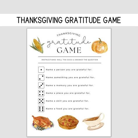 Thanksgiving Gratitude Game Thanksgiving Party Game - Etsy Gratitude Conversation Starters, Thanksgiving Matching Game, Thanksgiving Dice Game, Thanksgiving Games For Family Fun Free Printable, Thanksgiving Program Ideas, Thanksgiving Work Ideas, Thanksgiving Dinner Games, Gratitude Dice Game, Cousin Thanksgiving