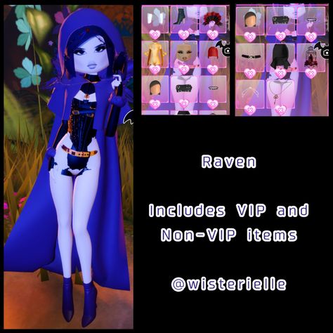 #wisterielle #teentitanscosplay #raven #dresstoimpress #original #halloween #update Raven Dress To Impress Outfit, Raven Dti Outfit, Dti Outfits Halloween Update, Raven Dress To Impress, Raven Outfits, Teen Titans Cosplay, Raven Costume, Duo Dress, Royale High Journal Ideas