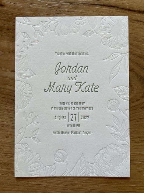 Blind Letterpress Wedding Invitation, Wedding Invitation Cover, Floral Invitation Design, Cartagena Wedding, Wedding Graphic Design, Letterpress Save The Dates, Decorated Gift Bags, Mountains Forest, Surprise Wedding