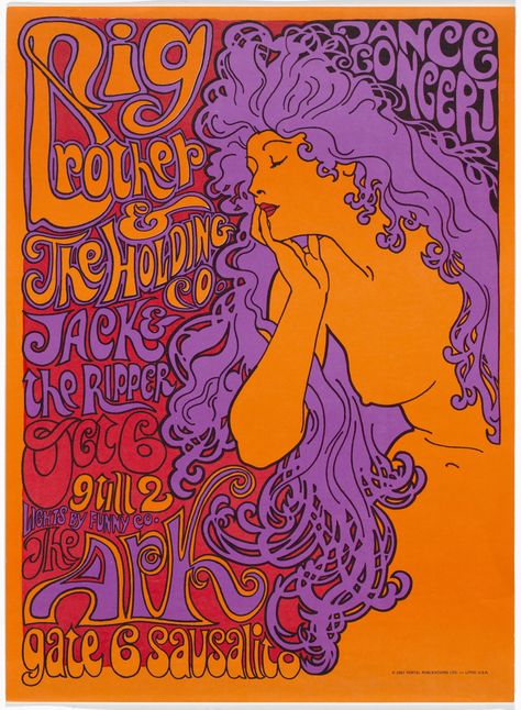 Unknown Designer. Big Brother and the Holding Company, Jack and the Ripper. 1967 Hippie Posters, Rock Poster Art, 60s Art, Art Hippie, Vintage Concert Posters, Band Poster, Holding Company, The Ark, Rock Posters