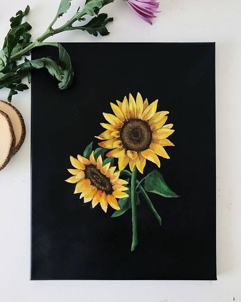 Mini Toile, Black Canvas Art, Black Canvas Paintings, Hippie Painting, Small Canvas Paintings, Flower Art Drawing, Flower Painting Canvas, Simple Canvas Paintings, Easy Canvas Art