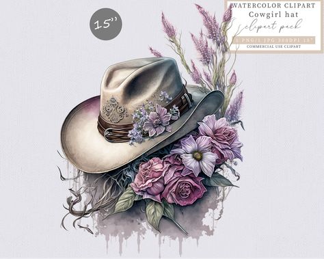 Cowgirl hat clipart, Floral clipart, Western clipart, Hat clipart, by SVGirlplus on Etsy Cowboy Hat With Flowers, Western Clipart, Hat Clipart, Hat With Flowers, Very Nice Pic, Creative Graphics, Floral Hat, Floral Clipart, Cowgirl Hat