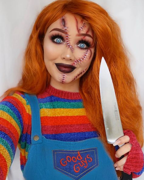 Chucky Childs Play, 3 People Halloween Costumes, Chucky Makeup, Makeup Clown, Chucky Halloween, Clown Halloween, Cute Halloween Makeup, Halloween Makeup Diy, Halloween Coustumes