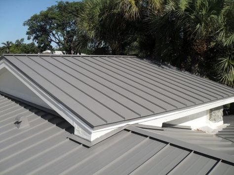 This Palmetto Bay, FL home was professionally installed with a Slate Gray colored Galvalume metal roof by the most experienced roofing contractors in Miami. Light Gray Metal Roof, Light Gray Roof, Galvalume Metal Roof, Gray Metal Roof, Lisa Hart, Metal Roof Panels Lowe's, Galvalume Roof, Roofing Styles, Roofing Colors