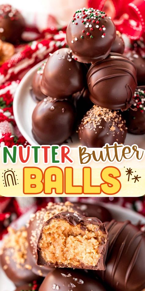 These Nutter Butter Balls are a nutty and sweet no-bake treat that’s ready in under an hour! These bite-sized dessert balls are the perfect combination of peanut butter and chocolate which means they’re sure to fly off the dessert table!  via @sugarandsoulco Peanut Butter Balls White Chocolate, Christmas Nutter Butter Cookies, Chocolate Peanut Butter Bites, No Bake Peanut Butter Cheesecake Balls, Nutter Butter Balls, Banana Truffles, Chocolatier Recipes, No Bake Bites, Peanut Butter Cheesecake Balls