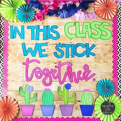 in this class we stick together bulletin board Bored Teachers, Class Theme, Classroom Bulletin Boards, School Bulletin Boards, New Classroom, Class Decoration, Classroom Door, Classroom Setup, Classroom Setting