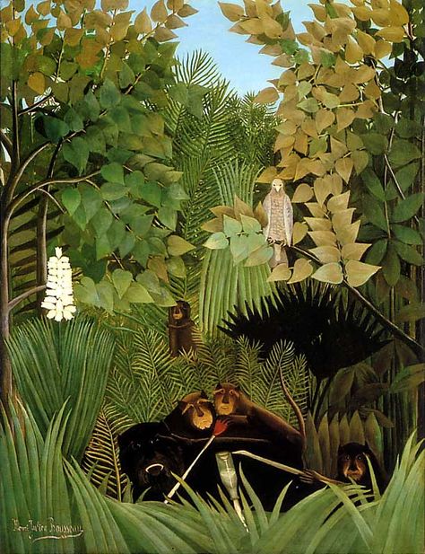 the merry jesters henri rousseau | The Merry Jesters (1906) monkeys play with back scratchers and a milk ... Henri Rousseau Paintings, Shenron Dragon, Arte Naive, 2 September, Amedeo Modigliani, Philadelphia Museums, Art Classique, Henri Rousseau, Philadelphia Museum Of Art