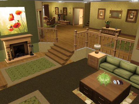 Living room layout for sims 3 Sims 3 Rooms, Sims 3 Houses Ideas, Sims 2 House, Lotes The Sims 4, Sims Builds, Sims 4 House Plans, Sims 4 House Building, Build A House, Sunken Living Room