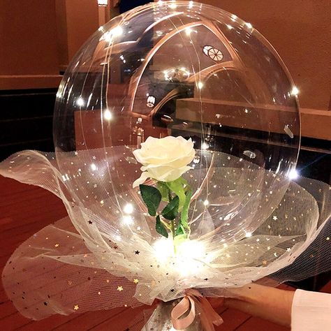 Rose Balloon Bouquet, Rose Balloon, Beautiful Roses Bouquet, Galaxy Rose, Led Balloons, Money Bouquet, Diy Rose, Clear Balloons, Diy Roses