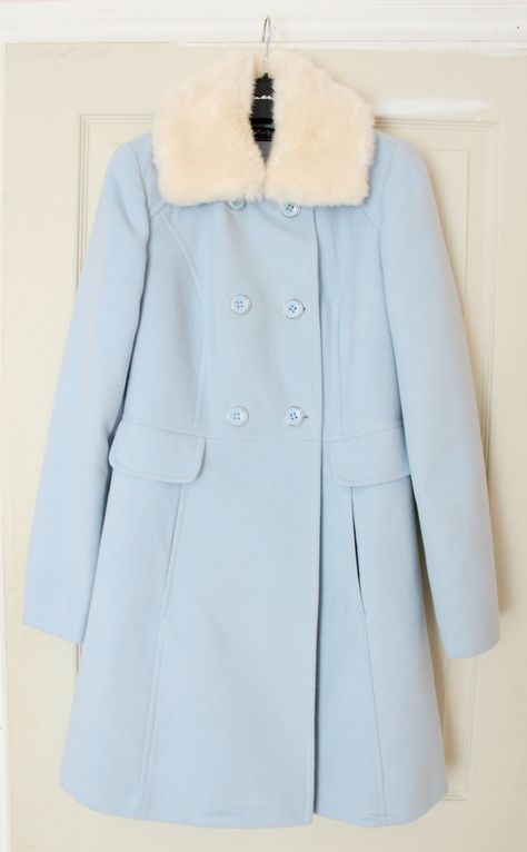 Miss Selfridge Pale Blue Pea Coat Melina Aesthetic, Blue Outfit Winter, Apricot Dress, Blue Winter Coat, Blog Photos, Baby Blues, Blue Coats, Pea Coat, Pastel Blue