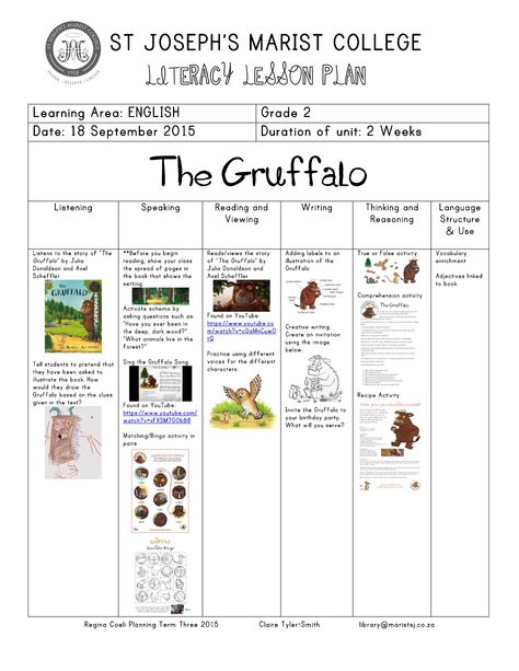 The Gruffalo Literacy Lesson Plan for 2 weeks. Just ask if there is an activity you can't find. Storytelling Lesson Plan, The Gruffalo Activities Preschool, Gruffalo Worksheets, The Gruffalo Activities, Character Traits Poster, Gruffalo Activities, Talk 4 Writing, Senior Infants, Preschool English